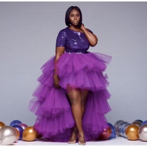 Юбка с высокой талией Purple Tutu Skirt Maxi Skirts Party Wear mujer faldas Female Long Tulle Skirts Puffy Ruffle jupe femme