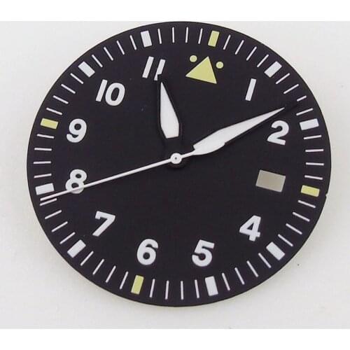 33.6mm Nologo Green Luminous black Automatic Watch Dial Hand Set fit NH35A Movement