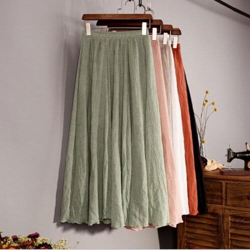 2020 New Spring Autumn Women Casual Solid Color A-Line Ankle-Length Skirt Female Ruffles High Elastic Waist Pleated Skirt X399