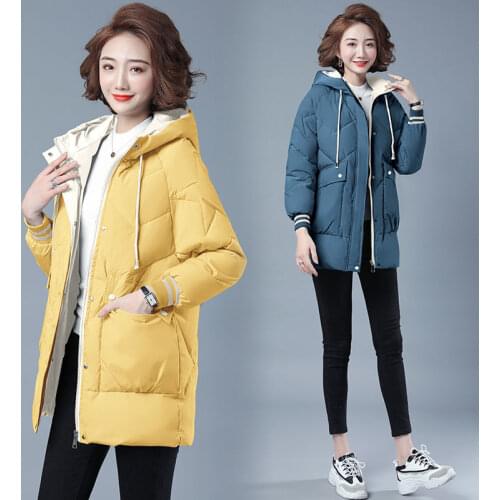 2021 Women Winter Autumn Jacket Cotton Padded Hooded Loose Female Thicken Long Coat Short Solid Casual Female Parkas Outwear