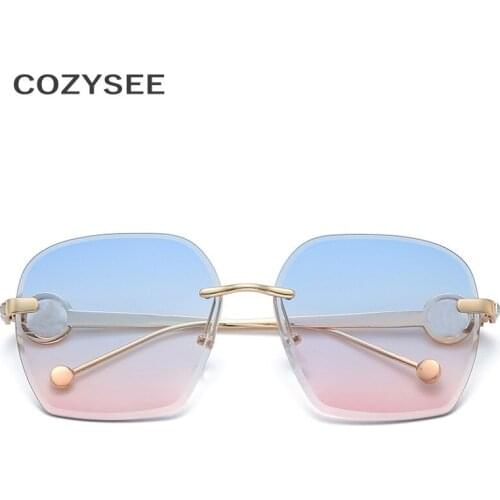 Womens Sunglasses Oversized Rimless Pink Luxury Cutting Lens Shades Gradient Metal Designer Women Brand UV400 Ladies