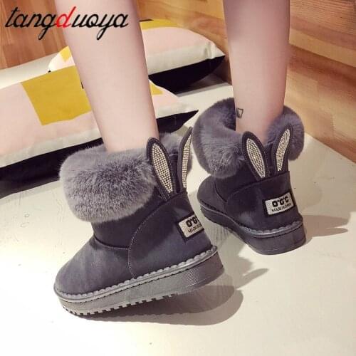 Snow Boots Winter Warm Womens Shoes Fashion Rabbit Ears Furry Snow Boots Womens Foot Non-slip Sneakers Cotton Shoes