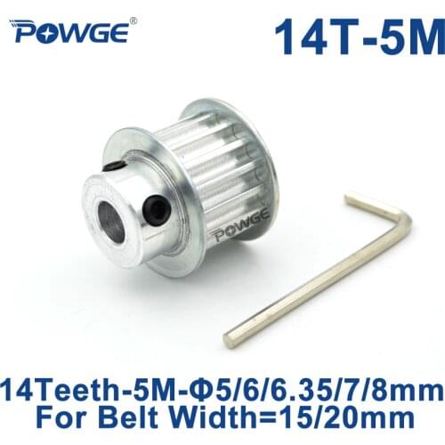 POWGE Arc 14 Teeth HTD 5M Timing Pulley Bore 5/6/6.35/7/8/10mm for Width 15/20mm HTD5M Synchronous Belt wheel pulley 14Teeth 14T