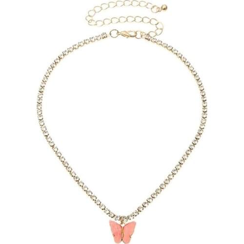 1pc Fashion Butterfly Pendant Necklace Rhinestone Butterfly Decor Charm Necklace Alloy Necklace For Women Jewelry Accessories