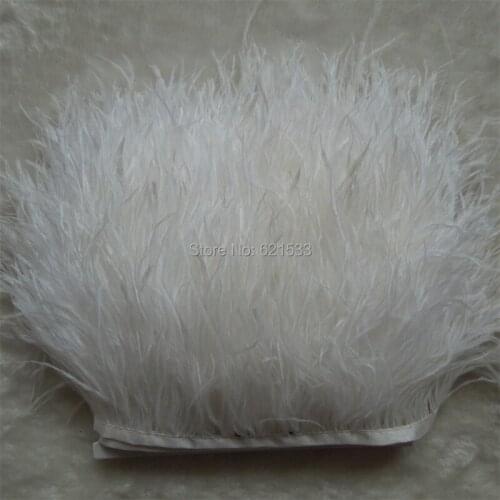 10yards/lot Off White ostrich feather trimming ostrich fringe on Satin Header 5-6inches in width for Wedding Derss