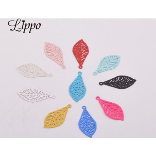 100pcs AB387 10*20mm Small Leaves Charms Filigree Pendants DIY jewelry Findings