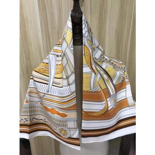 2021 new arrival fashion elegant brand chain 100% silk scarf 90*90 cm square shawl twill wrap for women lady girl