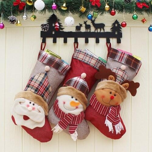 2018 New 3pcs Christmas Socks Christmas Tree Decorations Ornaments Santa Snowman Elk Gift Bags XMAS Party Decoration