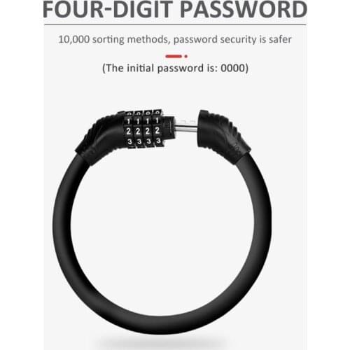 4-Digit Password Bicycle Code Lock Mountain Bike Portable Security Anti-theft Cable Lock Steel Wire Lock Bicycle Accessories #ND