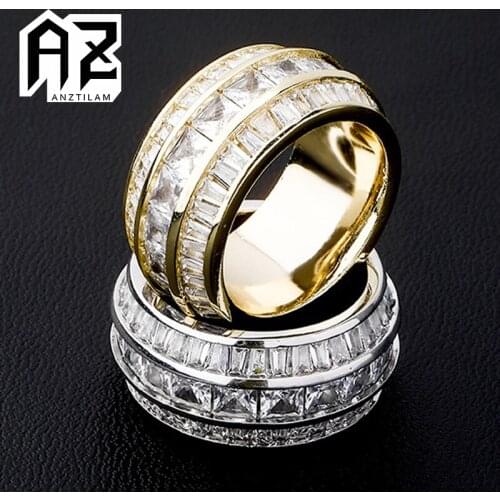 AZ 12mm Hip Hop Three Row Square CZ Stone Iced Out Rings For Women Men’s Goth Finger Jewelry Free Shipping