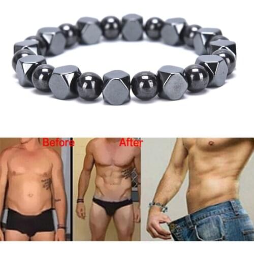 Unisex Weight Loss Round Black Stone Magnetic Therapy Bracelet Health Care Magnetic Hematite Stretch Bracelets Slimming Product