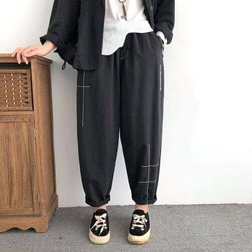 Cotton Harem Pants 2021 Autumn Spring Elastic Waist Big Size Casual Elastic Waist Straight Pockets Fashion Trousers