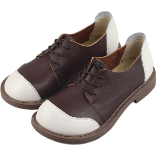 Careaymade-RETRO art Department womens shoes college style color matching flat heel big shoes womens real leather flat shoes