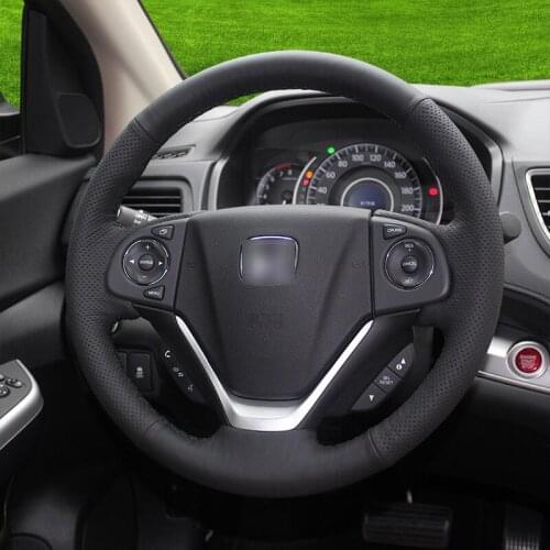 Black Leather Black perforated Leather Hand Stitched Car Steering Wheel Covers For Honda Series /CRV /XRV /CITY /CIVIC/ FIT