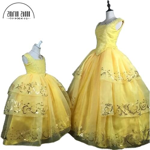 New Arrival Top Quality Princess Belle Children Cosplay Costume Dress Kids Halloween Birthday Party Dress