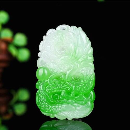 Dragon Natural White Green Jade Pendant Necklace Chinese Hand-Carved Charm Jewellery Fashion Amulet for Men Women Lucky Gifts