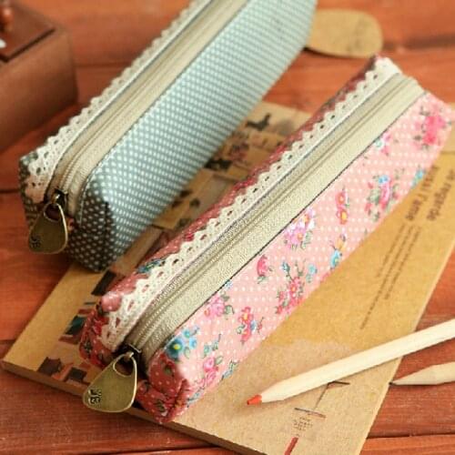 Forest wind elegant pencil case Korea stationery bag canvas vintage floral dot pencil bag