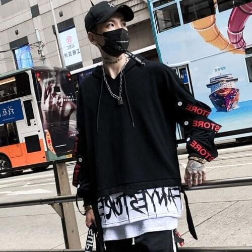 Hip Hop Rock T Shirt Funny Men Oversized High Street Tshirt Streetwear Japanese Autumn Hooded T Shirts Male Cool Tops Hoody