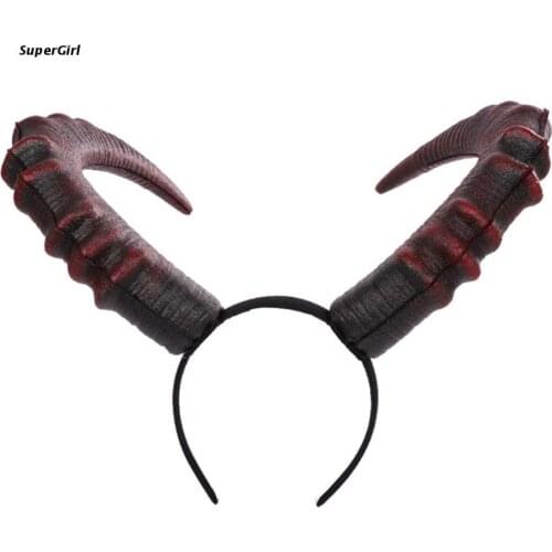 J78E Halloween Cosplay Hair Accessories Realistic Long Devil Horn Carnival Headband