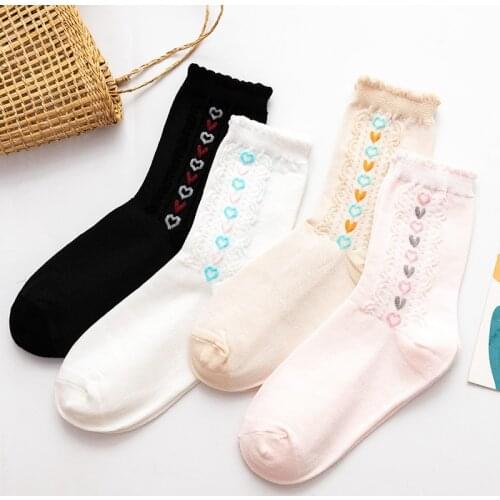 Kawaii Japanese Korean Style Pink Woman Socks Cotton with Loveing Heart Funny Socks Women for Spring Autumn and Winter 120402