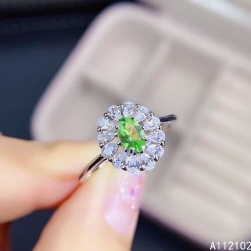 KJJEAXCMY fine jewelry S925 sterling silver inlaid natural Tsavorite new girl trendy gemstone ring support test Chinese style