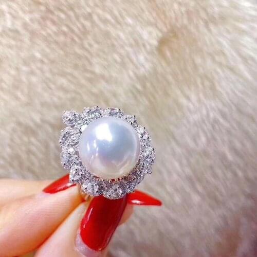 D116 Fine Pearl Ring Jewelry 925 Sterling Silver Natural Fresh Water 12-11mm White Peals Rings for Women Fine Pearls Rings