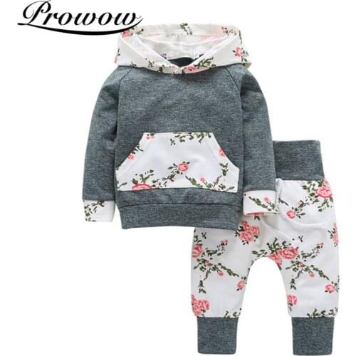 Prowow 2021 Floral Baby Girls Clothes Set Autumn Winter Newborn Clothing Tie Dye Hooded Top+Pant Fashion Kids Toddlers Costume