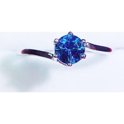 Per jewelry Natural blue topaz round simple ring Free shipping 5*5mm 0.6ct gemstone 925 sterling silver Fine jewelry Q204277