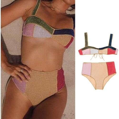 K3NF Triangle Stitching Strappy Swimsuit Fashion Sexy Stitching Color Bikini Women Split Beachwear Summer Spa Beach Surf Spor