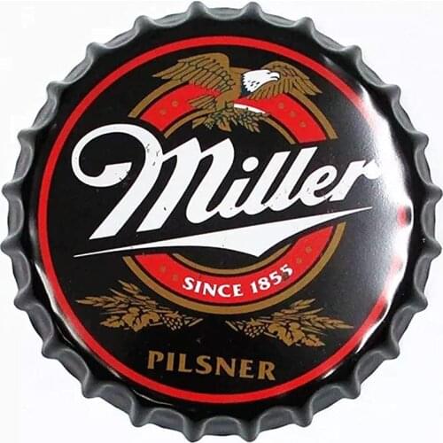 Bottle Cap Shaped Metal Beer Wall Decor for Bar Metal Tin Sign Painting for Bars