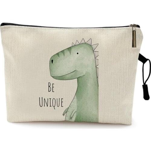 Cute Watercolor Animal Prints Cosmetic Case Woman Cartoon Dinosaur Bear Makeup Bag Portable Toy Storage Bag Children Best Gift