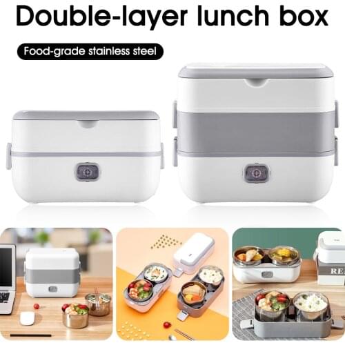 200W Mini Electric Portable Heating Lunch Box Stainless Steel 2/4 Liners Food Warmer Container Button Control Office Bento Box