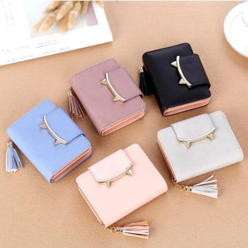 PU Fashion Wallets for Women 2020 Cute Student Short Wallet Simple and Fresh Ladies Coin Purse Zipper Buckle Card Bag