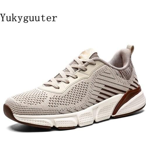 Men Sneakers Running Shoes Outdoor Sports Breathable Knit Upper Fashion Chunky Boots Male Light Weight Walking Jogging Lace Up