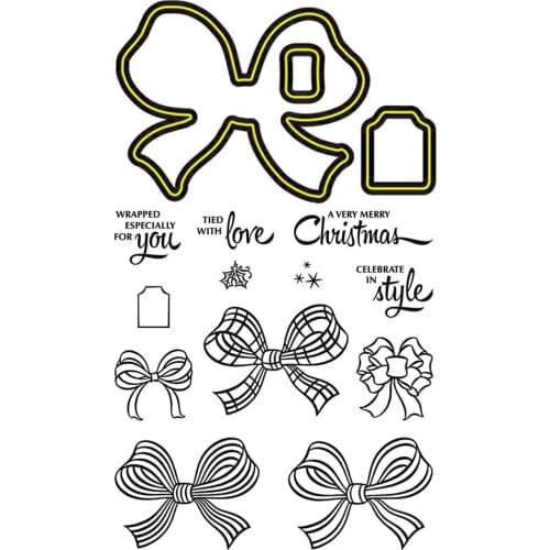 Creative Bowknot Metal Cutting Die Stencils Clear Seal Stamp Set for DIY Scrapbooking Photo Album Embossing Paper Card Decor