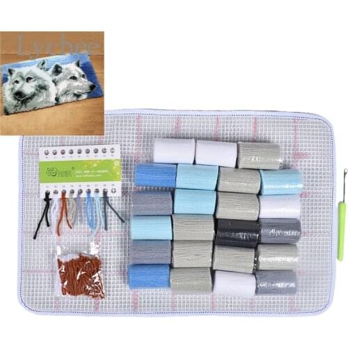 Lychee Life Wolf Pattern Latch Hook Kits Unfinished Embroidery Carpets Cross Stitch DIY Needlework Material Supplies