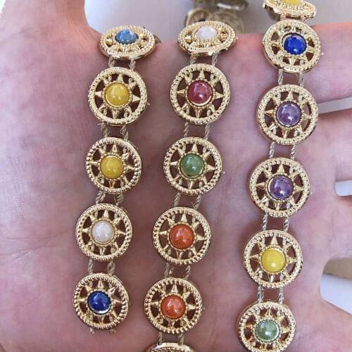 NEW 1 Yard Nice Gold Bottom Round Shape Beads Chain Sewing Lace Trims Crafts Wedding DIY/Wedding/Applique DSP09