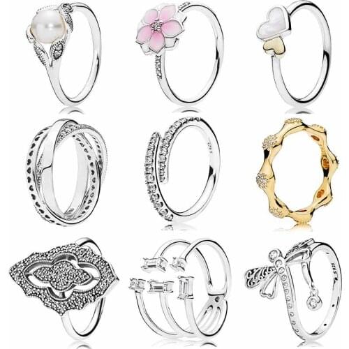 Original Magnolia Bloom Classic Lace Shooting Dragonfly Rings With Crystal Ring 925 Sterling Silver Ring Gift Europe Jewelry
