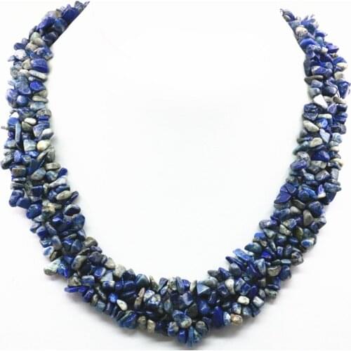 Natural Lapis Lauzli Stone Fashion Statement Necklace for Women Irregular Chip 5-7mm Beads Chain Choker Torques Jewelry 18" A453