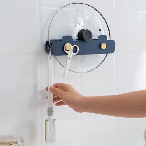 Storage Rack Hanging Pot Lid Pan Cover Holder Cupboard Shelf Useful Household Shelf Punch Free Kitchen Wall Hanging Rack Holder