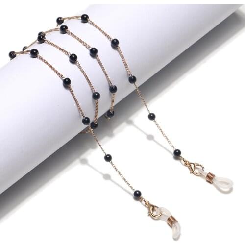 Luxury Fashion Handmade Chain Black Pearl Full Hand Glasses face mask chain holder necklace accesorios mujer