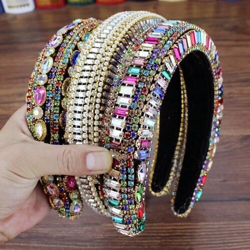Luxury Full Crystal Hairbands Women Hair Jewelry Baroque Padded Head Band Colorful Rhinestone Headband Princess Tiara Headdress