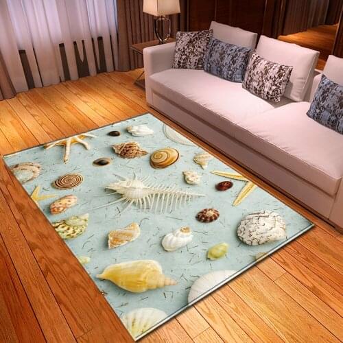Modern 3D Beach Carpet Living Room Home Decoration Soft Kids Room Rug Carpets Bedroom Dining Room Starfish Conch Shell Area Rug