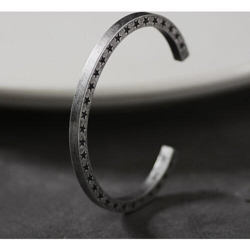 TJP Men Retro Vintage Titanium steel Star Cuff Open bangles jewelry viking bracelet Free Size Classic Unisex Jewelry