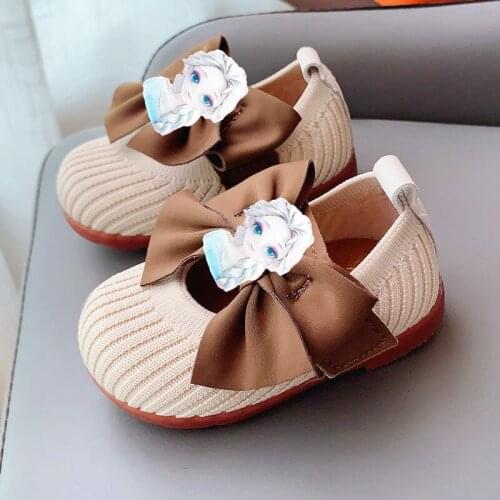 Disney Minnie casual shoes 2021 girls leather shoes new bow square mouth little princess baby soft bottom toddler shoes