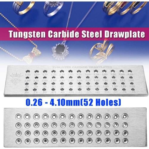Tungsten Carbide Steel Drawplates 52 Round Holes 0.26 - 4.10mm Wiring Draw Plate Jewelry Tools & Equipments 20x5.5x0.5cm