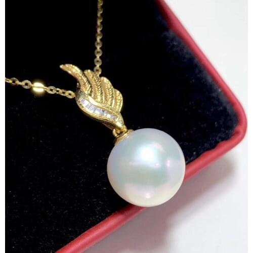 Fine Jewelry 18K Gold 1030 Natural Fresh Water White Pearl 11-12mm Pendant Necklaces for Women FIne Pearls Pendants