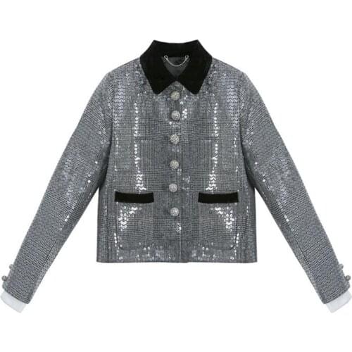 New fashion sequined beading hit color design Leisure blazer female chic Korean version ins popular outerwear blazer F1458
