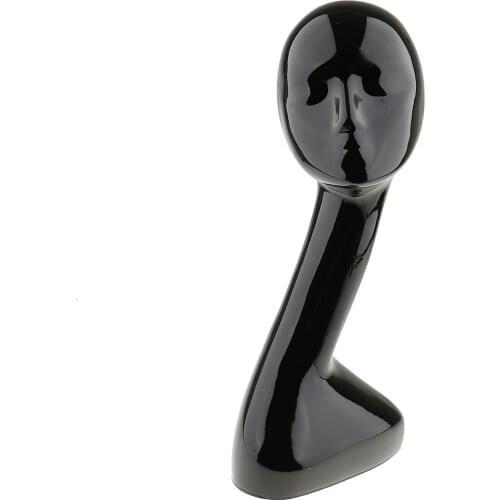 Mannequin Female ABS Plastic Long Neck Head Model Hair Hat Wig Glasses Necklace Display Showcase Stand Black