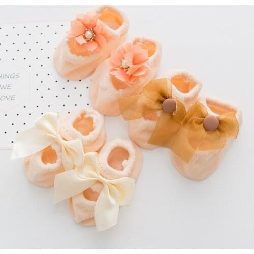 3 Pairs/Lot Lace Flower Newborn Baby Socks Cotton Anti-Slip Kids Floor Socks Bow Baby Girl Socks Summer Autumn